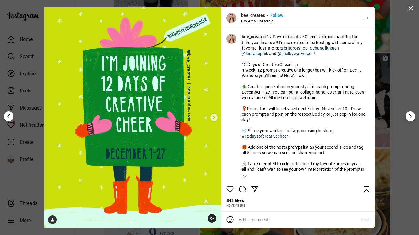 Instagram post promoting 12 days of creative cheer challenge holiday_marketing_ideas_countdown-campaign